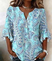 economico -Per donna Blusa Volant Stampato Grafico Paisley Vacanza Vintage Quotidiano Manica 3/4 Scollo a V Top Regolari Casuale Quotidiano Ferie Blu Giallo Rosa Viola Estate Primavera