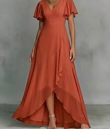 voordelige -Dames Maxi-jurk Chiffon jurk Casual jurk Swingjurk Elegant Modieus Modern Buiten Vakantie Uitgaan Normale pasvorm Effen Korte mouw V-hals blauw Lichtgroen Blozend Roze Bordeaux Zomer Lente