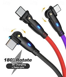 preiswerte -180° drehbares Schnellladekabel, schwenkbares Datenkabel mit Ellbogen für iPhone, Android und Samsung, USB-C-/Micro-/Lightning-Anschlüsse, nylonummanteltes Kabel in verschiedenen Längen mit LED-Anzeige