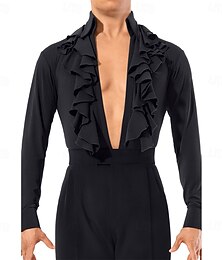 abordables -Chemise de danse latine pour homme - body de scène spectaculaire à col en V profond et volants