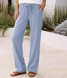 preiswerte -Damen Hose Freizeithose Waffelhose Urlaub Mode Basic Volle Länge Hohe Taille Einfarbig Einfach Kordelzug Tasche Elastischer Bund Komfort Weich Atmungsaktiv Mikroelastisch Outdoor Streetwear Ferien
