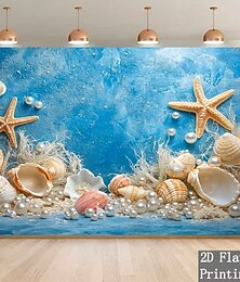 cheap -Coastal Seashell Wall Tapestry Backdrop Starfish Pearl Ocean Beach Wall Hanging Blue Marine Nautical Tapestry for Bedroom Living Room Dorm Home Decor
