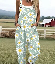 preiswerte -Damen Overall Aktiv Blumen Ärmellos Ärmellos Quadrathals Tasche Druck Täglich Urlaub Lässiger Schnitt Weiß Hellgrün Purpur Sommer