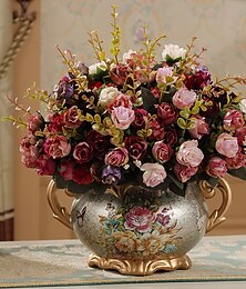 abordables -Ensemble de vases et compositions florales artificielles vintage européennes, vase en résine dorée, fleurs artificielles, décoration de luxe pour la maison, composition florale de table pour salon,