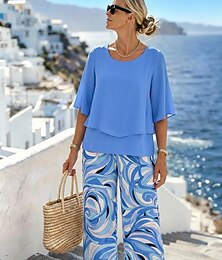 preiswerte -Damen 2 Teile Mode Streetwear Alltags Hosen Sets Halber Ärmel Rundhals Blumen Grafik Urlaub Lässig Alltags Rosa Blau Himmelblau Sommer Weite Passform