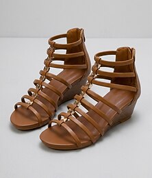 economico -Sandali gladiatore con zeppa marroni da donna – scarpe estive con cinturini e punta aperta, comode e ammortizzate, sandali alla moda leggeri per viaggiare, camminare e andare in spiaggia.