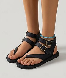 お買い得  -レディースバックルグラディエーターサンダル – ダブルストラップ調節可能なフラットサンダル、アウトドアウォーキング、リゾート旅行、夏の休暇に最適なカジュアルコンフォートシューズ