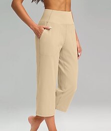 abordables -Mujer Perneras anchas Chinos Vacaciones Estilo clásico Básico Capris Alta cintura Plano Bolsillo Confortable Comodidad Suave Elástico Casual Gimnasia Yoga Albaricoque Negro Blanco Primavera Ajuste