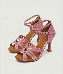preiswerte -Rosa Damen-Lateintanzschuhe, Riemchen-Übungsschuhe mit offener Zehenpartie und Knöchelriemen für Salsa, Tango und Standardtänze & Ausbildung