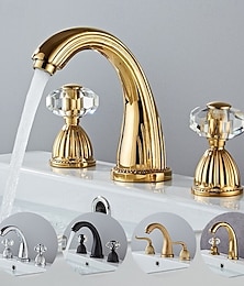 abordables -robinet mitigeur d'évier de salle de bain répandu, robinets de lavabo en laiton 2 poignées poignée en cristal de style rétro à 3 trous, salle de bain avec tuyau d'eau chaude et froide