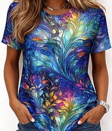 お買い得  -女性用 Tシャツ プリント フラワー グラフィック カラーグラデーション スタイリッシュ クラシック カジュアル 半袖 クルーネック ラウンドネック ロングトップス カジュアル 日常 ブルー オレンジ 夏 春 秋