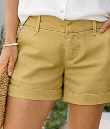 preiswerte -Damen Shorts aus Baumwollleinen Shorts Sommershorts Strandshorts Urlaub Mode Basic Kurz Mittlere Taille Einfarbig Einfach Tasche Komfort Weich Atmungsaktiv Unelastisch Streetwear Strand Ferien Gelb