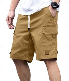 お買い得  -男性用 カーゴパンツ カーゴショーツ ショーツ カジュアルショーツ ドローストリング ポケット 弾性ウエスト 平織り ソリッドカラー 膝丈 アウトドア ストリートウェア キャンプ ファッション ストリートファッション ブラック ネイビーブルー 伸縮性なし