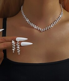 economico -Set di orecchini 2 Con diamantini Cromo Orecchini Collana Per donna Elegante Parure di gioielli Per Matrimonio