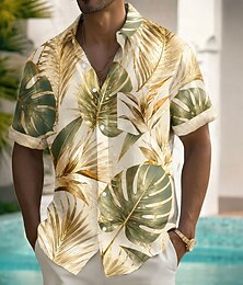 abordables -Homme Feuille de palmier Cocotier Plantes Tropicales Chemises hawaïennes Chemises tropicales Chemise Aloha Manche Courte Resort Vacances à la Plage Été Printemps Col Rabattu Impression 3D Une poche