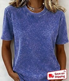preiswerte -Damen T-Shirt 100% Baumwolle Vintage Gewaschene Oberteile T-Shirt Top Schlicht Vintage Mode Stylisch Kurzarm Rundhals Reguläre Oberteile Alltag Ausgehen Wochenende Blau Schwarz Lila Fuchsia Orange