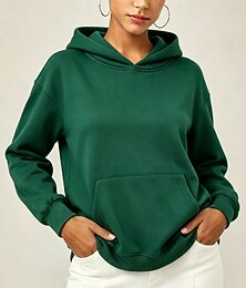 voordelige -Dames Pullover Hoodies Casual Lange mouw Capuchon Normale tops Casual Zwart Olijfgroen Wit Herfst Stretchy