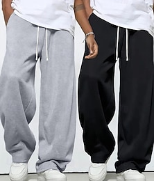 cheap -Multi Packs 2pcs Men's black+dark grey Sweatpants Trousers Straight Leg Sweatpants Drawstring Elastic Waist Plain Vacation Daily Wear Polyester Spring