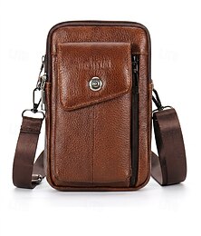 abordables -Riñonera de cuero genuino para hombre - riñonera de 3 vías &Bolso de hombro con múltiples compartimentos y gran capacidad. &Correa ajustable para viajes y desplazamientos diarios. &Uso diario