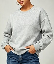 voordelige -Dames Hoodies Sweatshirts Effen Casual Lange mouw Ronde hals Normale tops Casual Blozend Roze Lichtgrijs Licht Blauw Lente