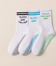 preiswerte -3 Paar professionelle, verdickte Damen-Yogasocken für Pilates, Sport, Fitness, Laufen, Seilspringen, rutschfeste Socken mit hohem Schaft und hohem Druck.