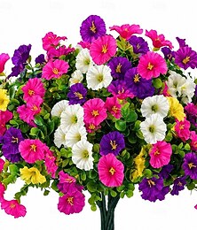 abordables -8 bouquets de fleurs artificielles d'extérieur, fausses fleurs de liseron en plastique, imitations de fleurs en soie colorées pour jardinière, porche, entrée, décoration printanière et estivale