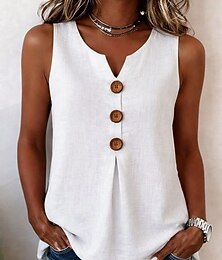 preiswerte -Damen Bluse Einfarbig Vintage Stilvoll Basic Ärmellos V Ausschnitt Lange Oberteile Lässig Täglich Blau Schwarz Weiß Rote Marineblau Sommer Frühling