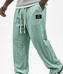 voordelige -Voor heren Linnen broek Broek Zomerbroek Wijde broek Trekkoord Elastische taille Recht been Effen Lichtgewicht Comfortabel Volledige lengte Casual Dagelijks Buiten Modieus Streetwear blauw Zwart