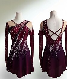 abordables -Vestido de patinaje artístico Mujer Patinaje Sobre Hielo Vestidos Negro Rojo Retazos Espalda Abierta Elástico Entrenamiento Competición Ropa de Patinaje Clásico Cristal / Strass Manga Larga Patinaje