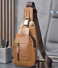 billige -Herreveske i ekte skinn – vintage crossbody-brystveske med flere rom &Stor kapasitet, justerbar stropp for forretningspendling og reiser &hverdagslig, flere farger