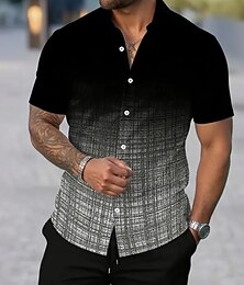 お買い得  -男性用 幾何学模様 グリッド / タータンチェック グラデーションカラー シャツ サマーシャツ ボタンアップシャツ 半袖 カジュアル 日常 アウトドア バケーション 夏 春 折襟 3Dプリント 襟付きシャツ ブルー ブラック ピンク ルビーレッド ブラウン
