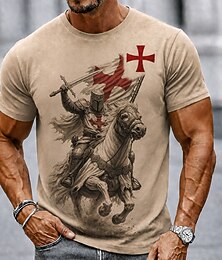 abordables -Hombre Caballo Caballeros templarios Cruz Camiseta Manga Corta Camiseta Impresión 3D Cuello Barco Camisa Religioso Diario Calle Festivos Negro Caqui Todas las Temporadas Ropa S M L XL XXL XXXL