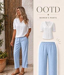 abordables -Mujer Pantalones Cortos chino Hasta el Tobillo Cintura Media Color sólido Bolsillo Confortable Rígido Casual Diario Negro Blanco Rosa Verde Oscuro Primavera Otoño Holgado
