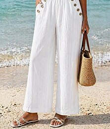 economico -Per donna Gamba larga Chinos Dritto Vacanza Moda Streetwear Lunghezza intera Vita Alta Semplice Tasca Fascia Elastica Comodo Morbido Confortevole Micro-elastico All'aperto Vacanza Streetwear Nero