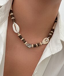 preiswerte -Herren-Böhmenholz &Muschelperlenkette, handgefertigter Muschelschmuck für Strandurlaub, lässigen Alltag, trendiges Boho-Accessoire