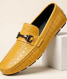 abordables -Mocasines amarillos para hombre con relieve de cocodrilo, ligeros, elegantes e informales, ideales para fiestas, banquetes, conducir y para el uso diario.