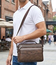 abordables -Sac messager vintage pour homme en similicuir - grand sac bandoulière à poches multiples &Sangle ajustable pour les trajets professionnels et les voyages &tenue décontractée de tous les jours,