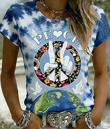 economico -Per donna Maglietta Stampato Grafico Uccello Lettera Bohemien Hawaiano Elegante Manica Corta Girocollo Top Regolari Casuale Quotidiano Nero e rosso Bianco / blu Bianco Estate Primavera Autunno