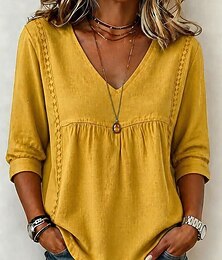 economico -Per donna Camicia Tinta unica Semplice Bohemien Vacanza Vintage Scollo a V Top lunghi Casuale Blu Nero Bianco Giallo Rosa Estate Primavera