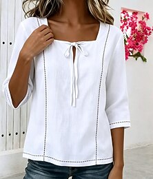 economico -Per donna Blusa Grafico A righe Vintage Elegante Essenziale Manica 3/4 Collo quadrato Top Regolari Casuale Quotidiano Blu Bianco Giallo Blu marino Beige Estate Primavera