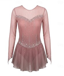 preiswerte -Eiskunstlaufkleid Damen Mädchen Eislaufen Kleider Dunkelgrau Violett Purpur Gitter Elasthan Hochelastisch Ausbildung Praxis Wettbewerb Eiskunstlaufkleidung Handgemacht Klassisch Kristalle Langarm