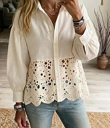preiswerte -Damen Hemd Spitze Elegant Bohemien Urlaub Langarm Normale Oberteile Lässig Täglich Ferien Blau Rosa Beige Sommer Frühling