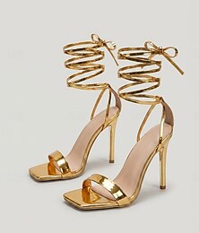 abordables -Sandales à talons hauts lacées dorées pour femmes - escarpins à brides pour les soirées et les sorties en boîte.