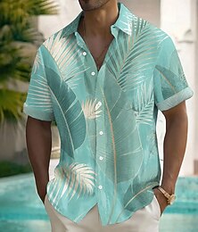 abordables -Homme Feuille de palmier Cocotier Plantes Tropicales Chemises hawaïennes Chemises tropicales Chemise Aloha Manche Courte Hawaïen Vacances à la Plage Été Printemps Col Rabattu Impression 3D Une poche