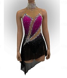 preiswerte -Eiskunstlaufkleid Damen Eislaufen Kleid Fuchsie Patchwork Offener Rücken Dehnbar Training Wettbewerb Eiskunstlaufkleidung Klassisch Kristall / Strass Ärmellos Eislaufen Eiskundstlauf