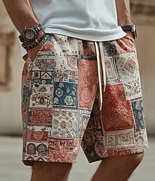 preiswerte -Herren Boho Farbblock Patchwork Sweat-Shorts Strandshorts Frottee-Shorts Mittlere Taille Ethnisch Retro Vintage Lässig Strandurlaub 3D-Druck Elastischer Kordelzug in der Taille Designer Bekleidung