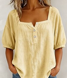 economico -Per donna Blusa Tinta unica Quotidiano Elegante Essenziale Manica 3/4 Collo quadrato Top Regolari Quotidiano Blu Giallo Rosa Estate Primavera