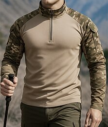 billige -Herre Polo genser Turtopp Langermet Høy krage Topper Utendørs Hurtigtørkende Lettvekt Elastisk Pustende Vår Høst Quarter-zip Pullover Polyester Kamuflasje Militærgrønn Lysebrun Kakifarget Tennis Golf