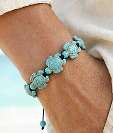 abordables -Bracelet homme bohème en résine avec cordon coulissant et perles en forme de tortue, fait main, idéal pour les vacances à la plage &accessoire de tous les jours décontracté