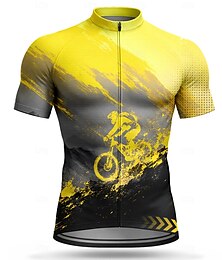 baratos -Masculino Camisa para Ciclismo Geométrica Manga Curta Moto Camisa / Roupas Para Esporte Blusas com 3 bolsos traseiros Resistente a UV Secagem Rápida Com bolsos Respirabilidade Esportes Azul Amarelo